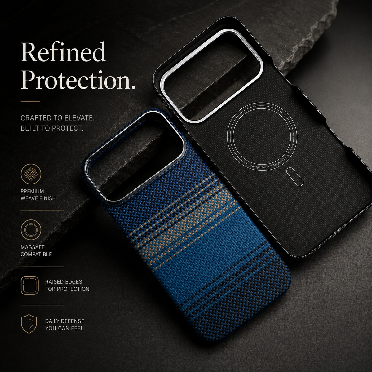 Premium iPhone Case MagSafe Real Carbon Fiber Cover Aramid Kevlar Ultra Thin Shockproof Matte Anti Fingerprint Full Coverage Slim Lightweight Design