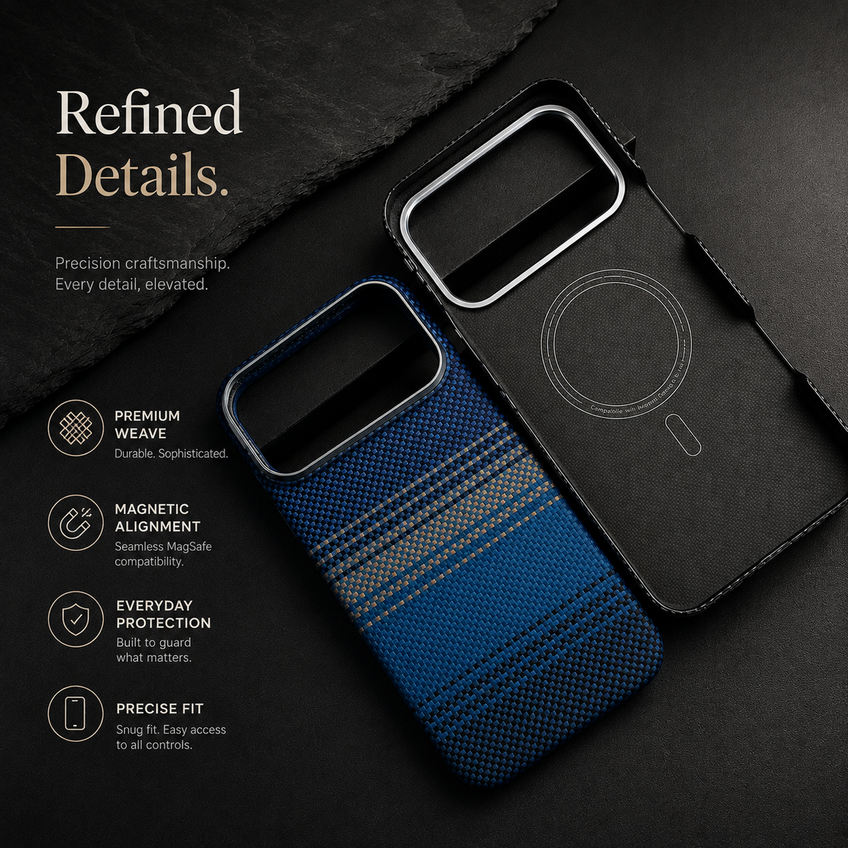 Premium iPhone Case MagSafe Real Carbon Fiber Cover Aramid Kevlar Ultra Thin Shockproof Matte Anti Fingerprint Full Coverage Slim Lightweight Design
