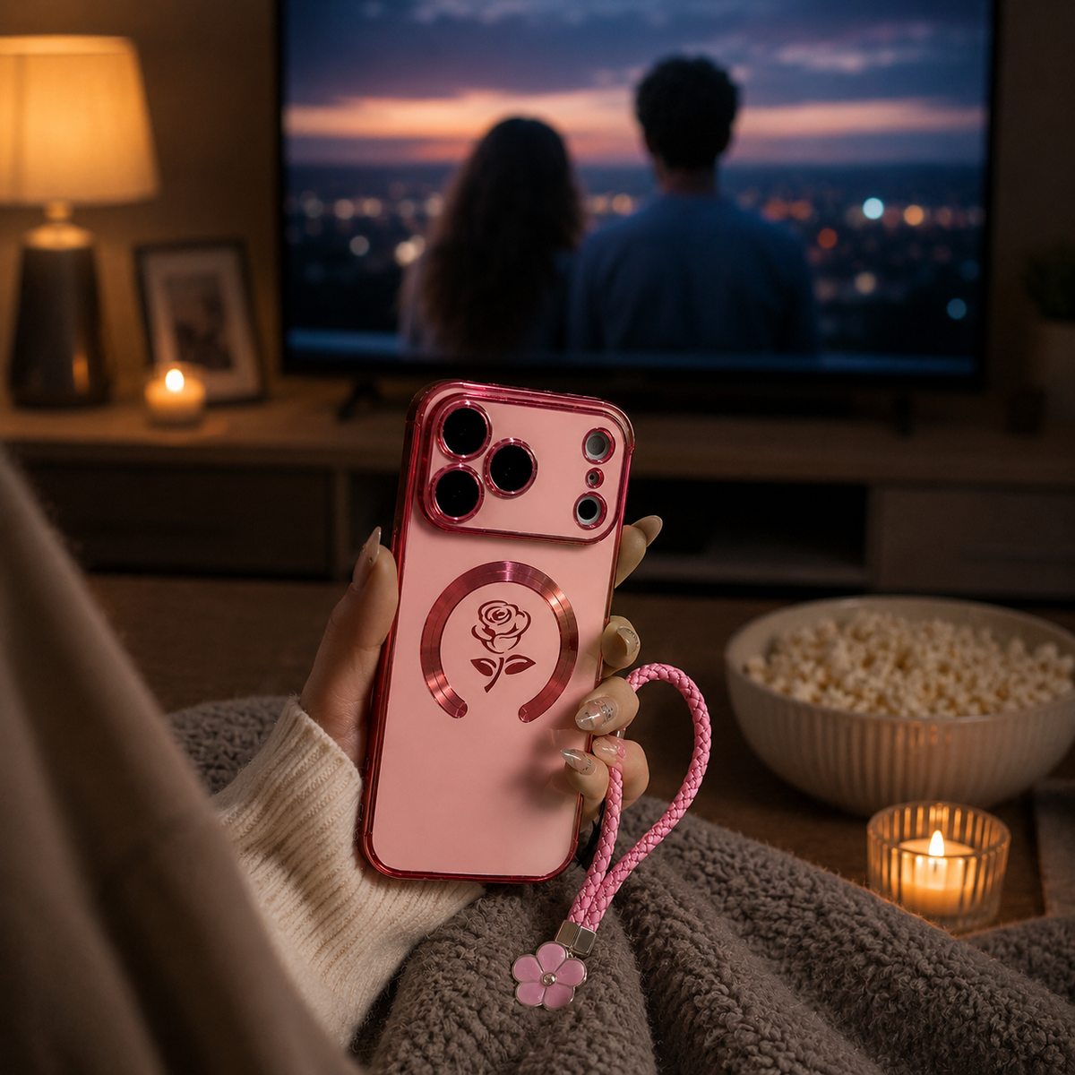 Premium iPhone Case MagSafe Rose Pattern Magnetic Soft TPU Protective Cover Lanyard Bracelet Plating Shockproof PC TPU Slim Full Coverage Floral Case Design