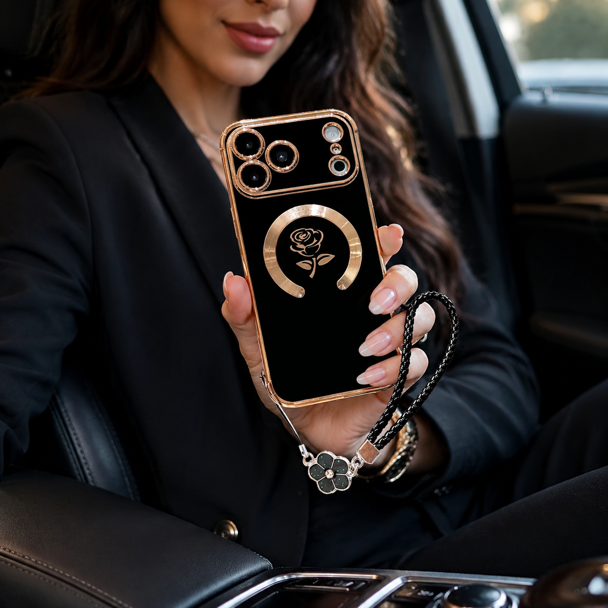 Premium iPhone Case MagSafe Rose Pattern Magnetic Soft TPU Protective Cover Lanyard Bracelet Plating Shockproof PC TPU Slim Full Coverage Floral Case Design