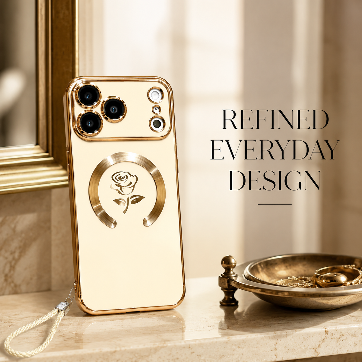 Premium iPhone Case MagSafe Rose Pattern Magnetic Soft TPU Protective Cover Lanyard Bracelet Plating Shockproof PC TPU Slim Full Coverage Floral Case Design