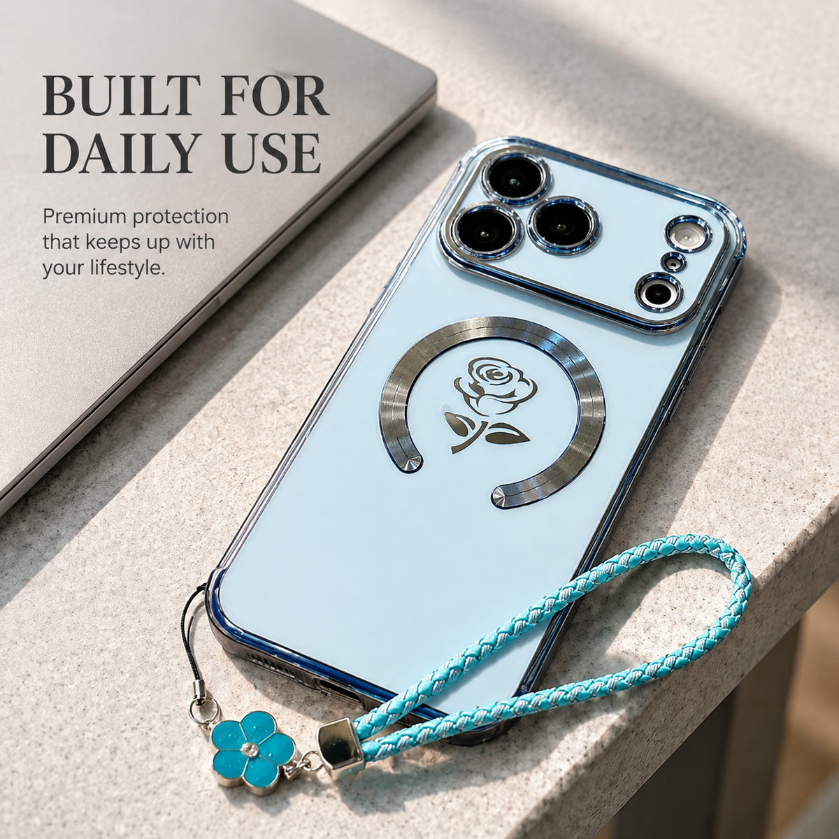 Premium iPhone Case MagSafe Rose Pattern Magnetic Soft TPU Protective Cover Lanyard Bracelet Plating Shockproof PC TPU Slim Full Coverage Floral Case Design