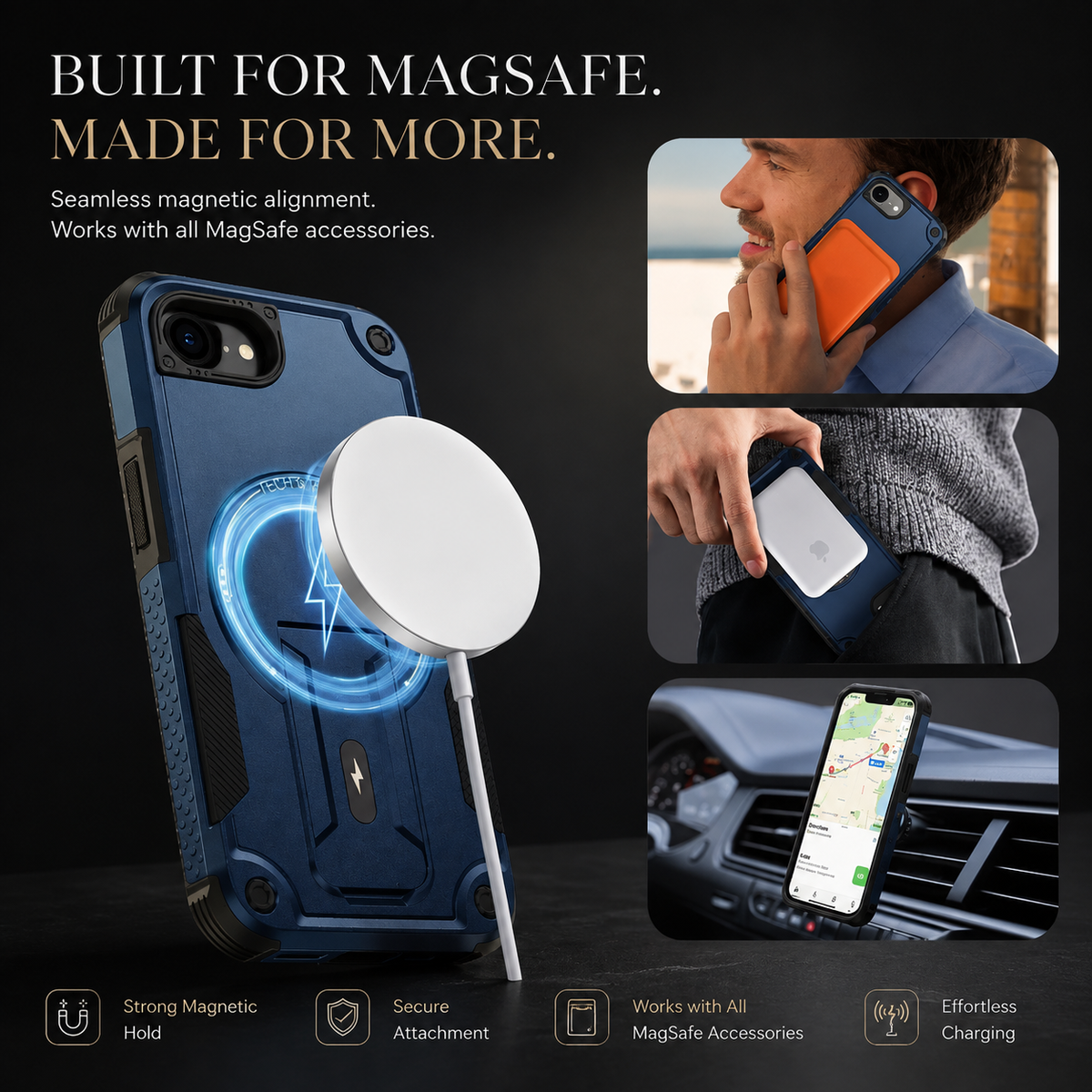 Premium iPhone Case MagSafe Rugged Shockproof Armor Cover Magnetic Kickstand Crossbody Lanyard PC TPU Anti Slip Camera Protection Heavy Duty