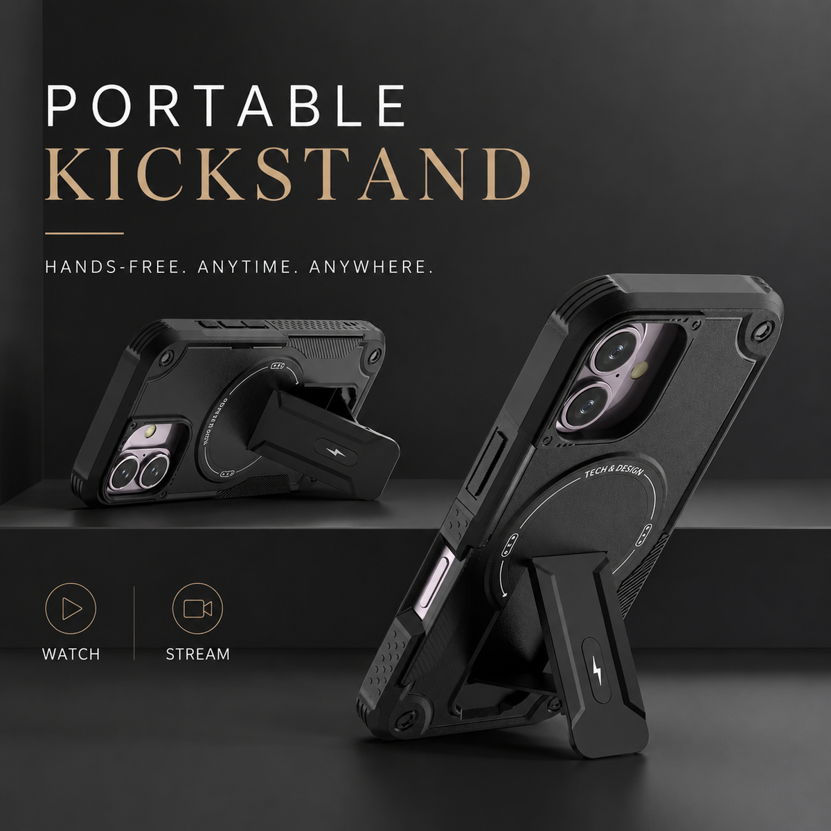 Premium iPhone Case MagSafe Rugged Shockproof Armor Cover Magnetic Kickstand Crossbody Lanyard PC TPU Anti Slip Camera Protection Heavy Duty