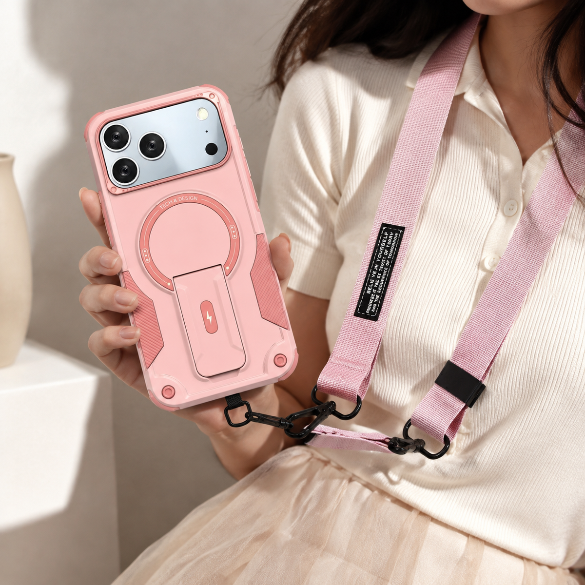 Premium iPhone Case MagSafe Rugged Shockproof Armor Cover Magnetic Kickstand Crossbody Lanyard PC TPU Anti Slip Camera Protection Heavy Duty