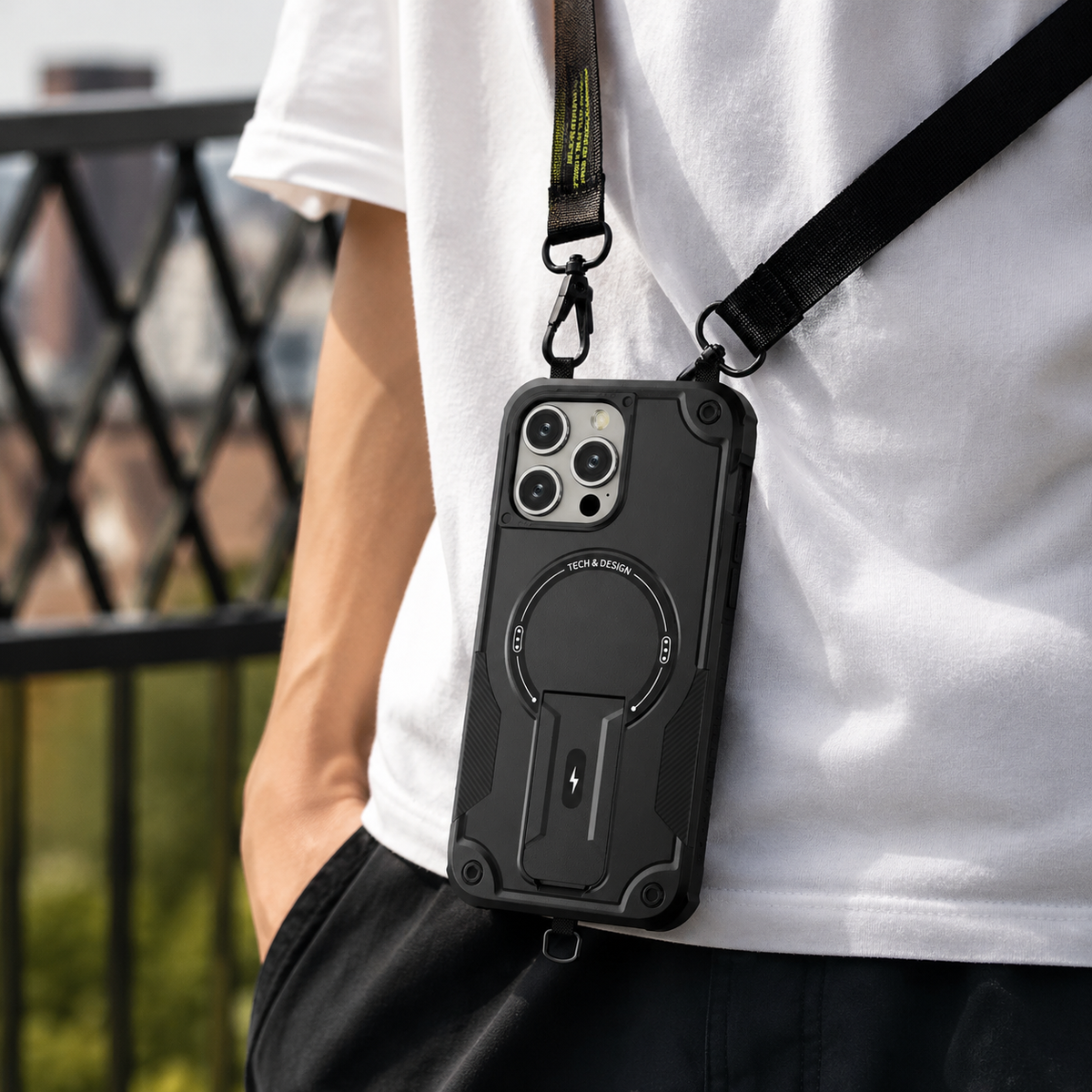 Premium iPhone Case MagSafe Rugged Shockproof Armor Cover Magnetic Kickstand Crossbody Lanyard PC TPU Anti Slip Camera Protection Heavy Duty