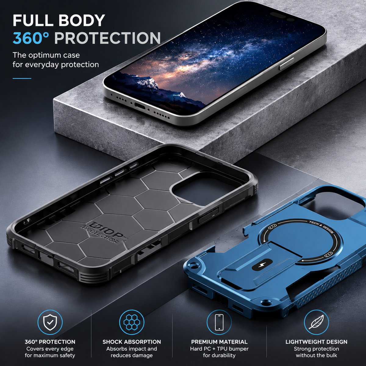 Premium iPhone Case MagSafe Rugged Shockproof Armor Cover Magnetic Kickstand Crossbody Lanyard PC TPU Anti Slip Camera Protection Heavy Duty