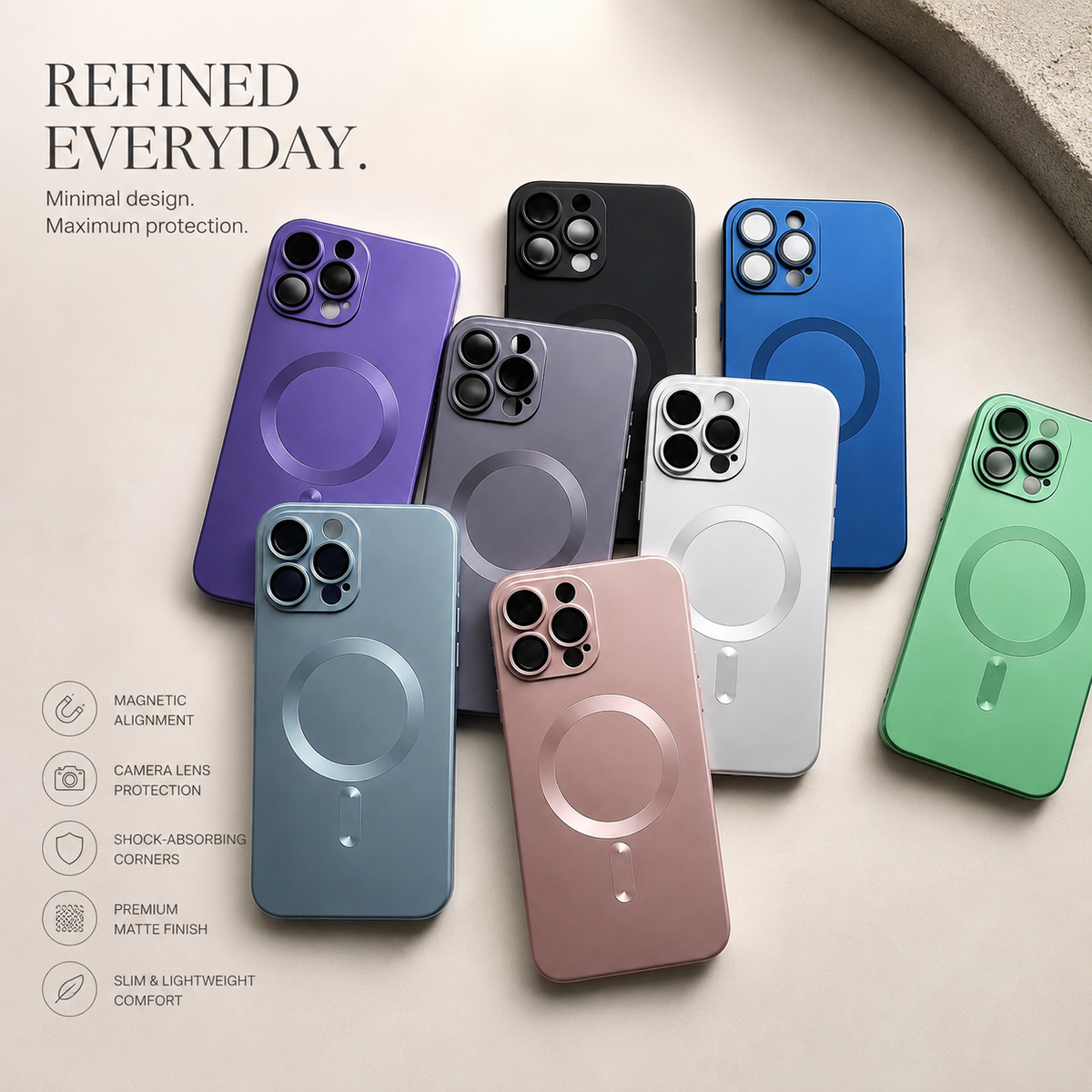 Premium iPhone Case MagSafe Silicone Cover Full Coverage Camera Protection Shockproof Anti Fingerprint Matte Soft Touch Slim Magnetic Anti Slip Grip Design