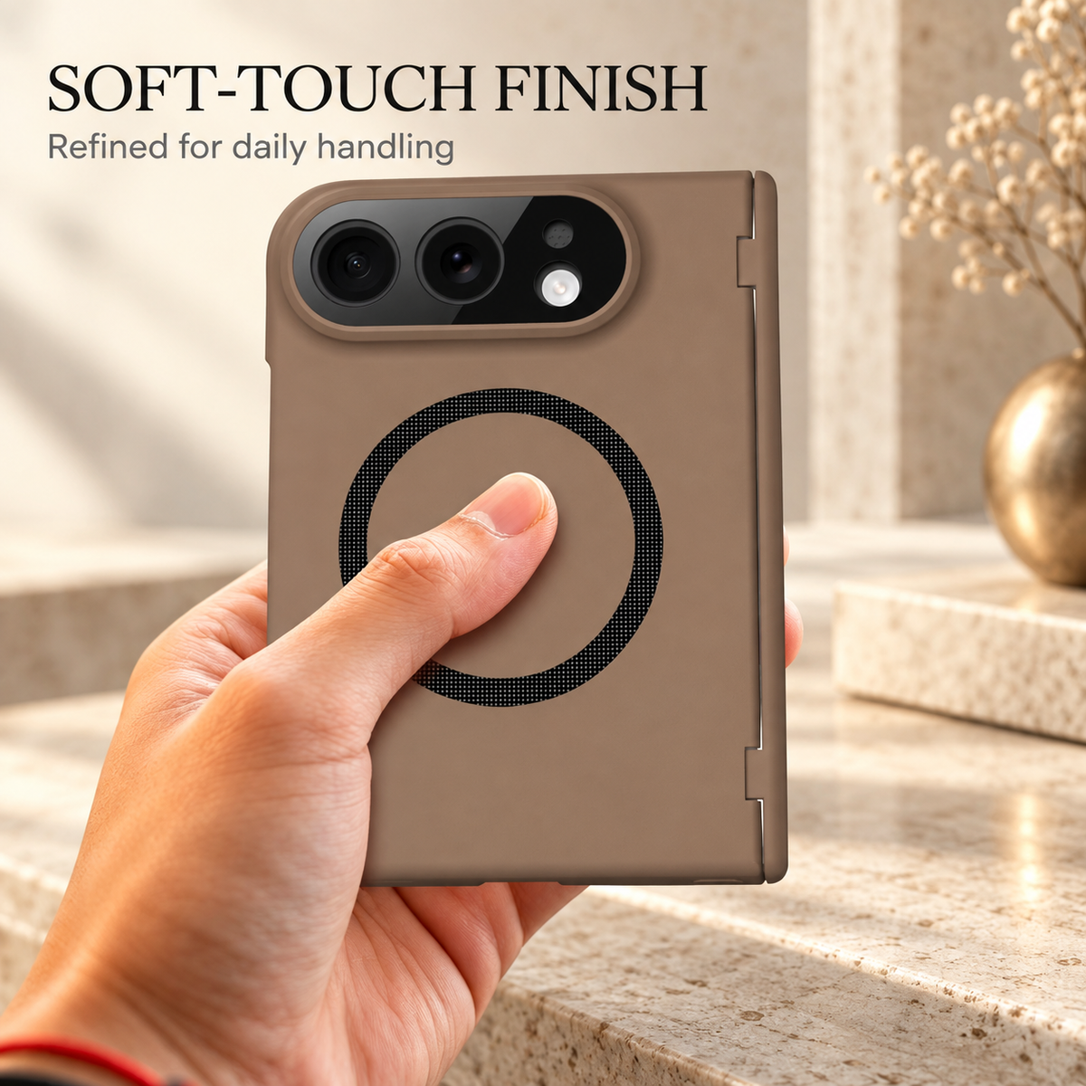 Premium iPhone Case MagSafe Skin Feel Magnetic Hinge Protection Tempered Film PC TPU Full Coverage Shockproof Slim Protective Foldable Cover Case