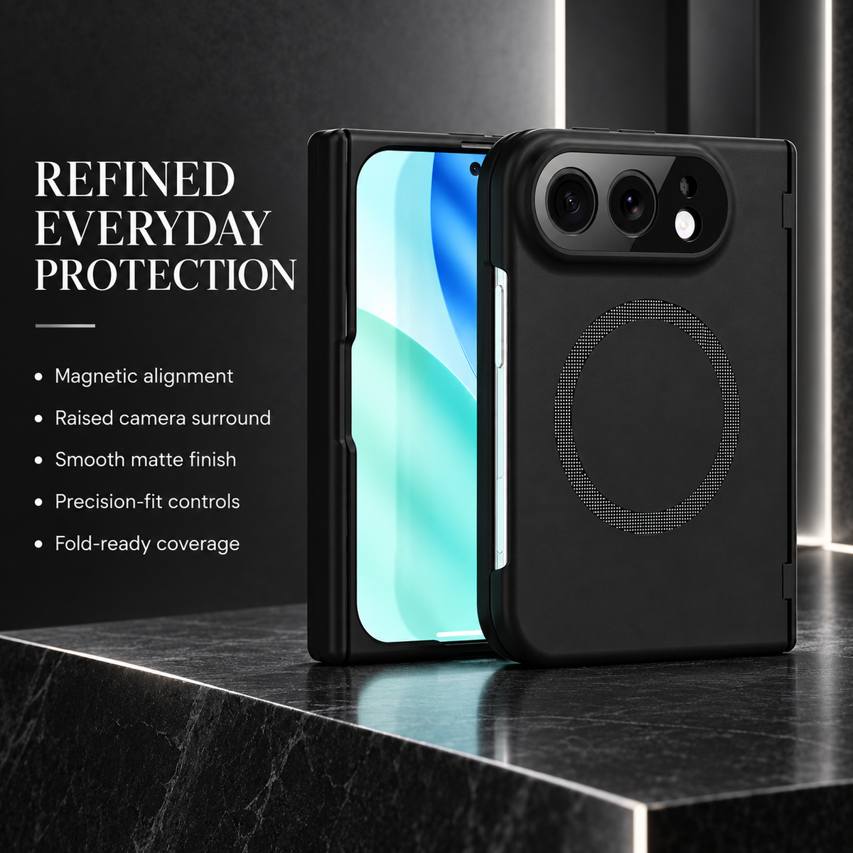 Premium iPhone Case MagSafe Spring Hinge Armor Tempered Glass Shockproof Hard PC Magnetic Anti Scratch Full Foldable Protective Cover Case Design Slim