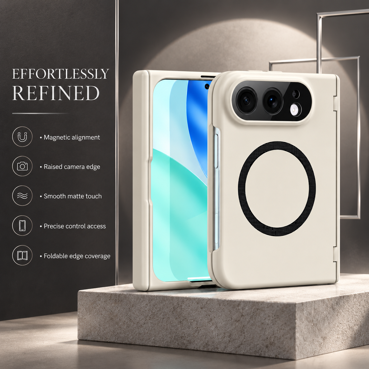 Premium iPhone Case MagSafe Spring Hinge Armor Tempered Glass Shockproof Hard PC Magnetic Anti Scratch Full Foldable Protective Cover Case Design Slim