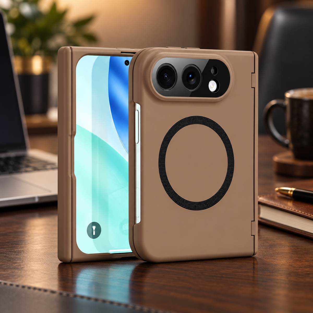 Premium iPhone Case MagSafe Spring Hinge Armor Tempered Glass Shockproof Hard PC Magnetic Anti Scratch Full Foldable Protective Cover Case Design Slim
