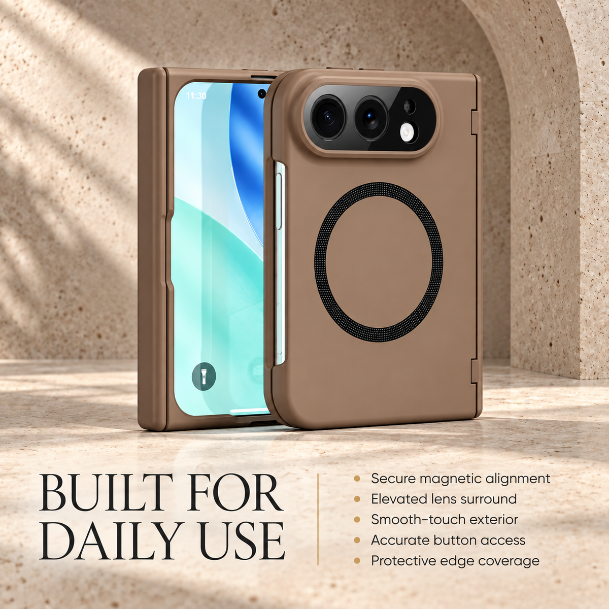 Premium iPhone Case MagSafe Spring Hinge Armor Tempered Glass Shockproof Hard PC Magnetic Anti Scratch Full Foldable Protective Cover Case Design Slim