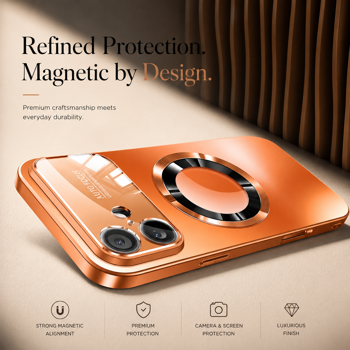 Premium iPhone Case MagSafe Titanium Metallic Magnetic Glass Camera Protector Shockproof PC TPU Wireless Charging Slim Protective Bumper Cover Case