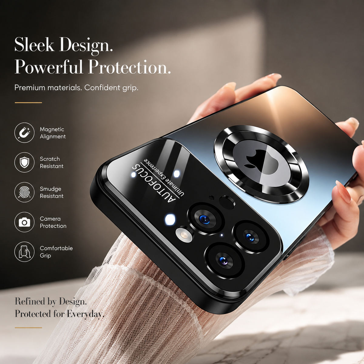 Premium iPhone Case MagSafe Titanium Metallic Magnetic Glass Camera Protector Shockproof PC TPU Wireless Charging Slim Protective Bumper Cover Case