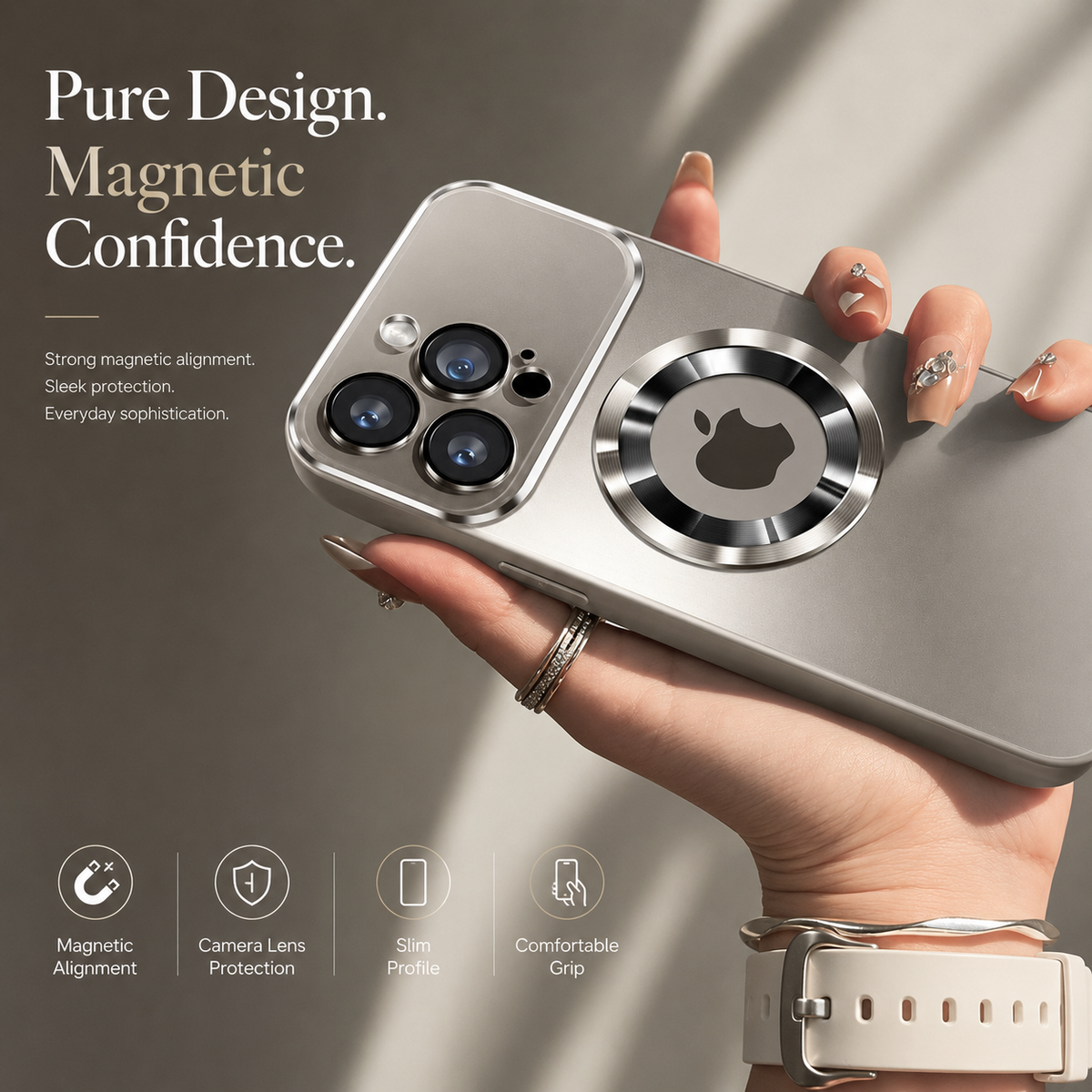 Premium iPhone Case MagSafe Titanium Metallic Magnetic PC TPU Protective Cover Glass Camera Lens Protection Shockproof Slim Wireless Charging Case Design