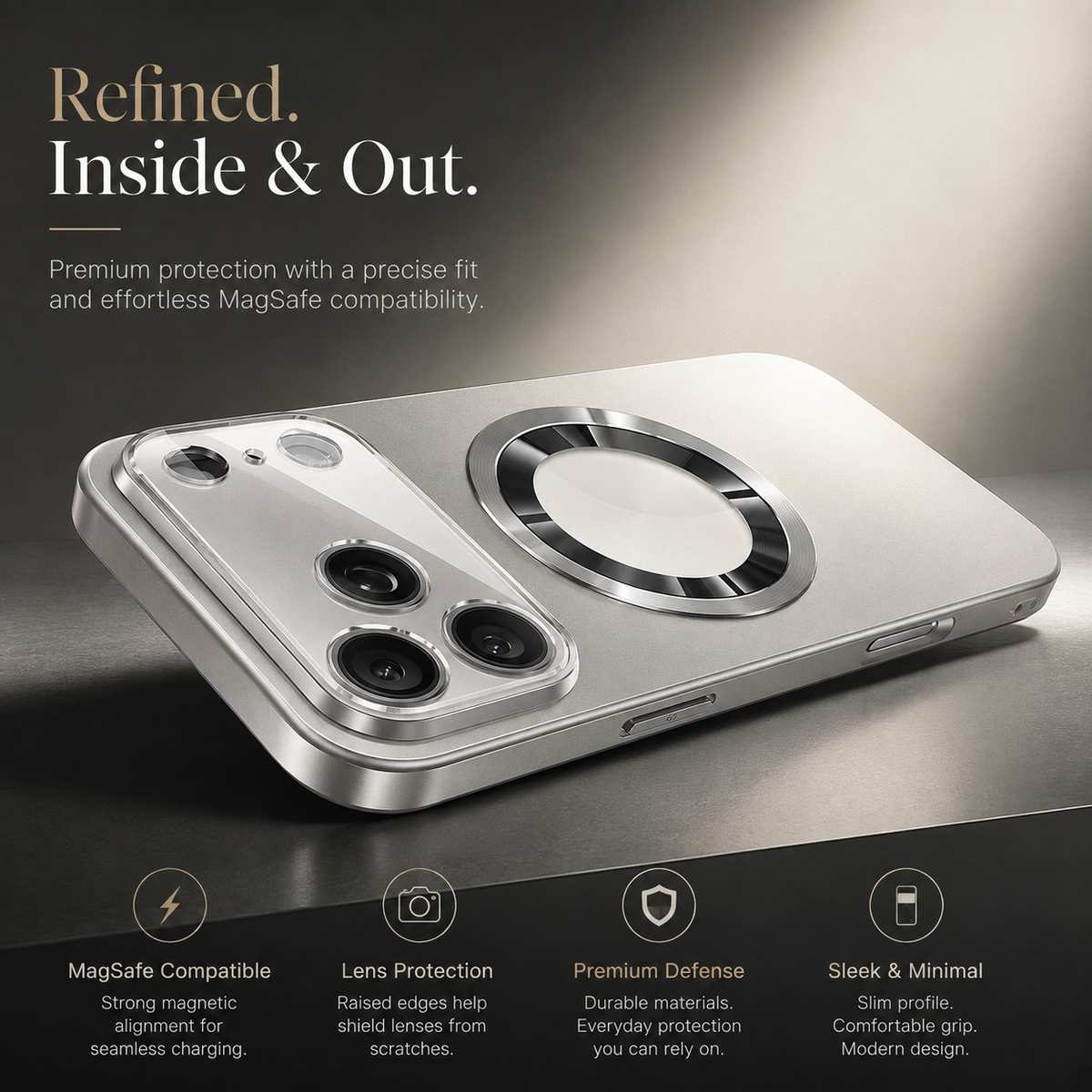 Premium iPhone Case MagSafe Titanium Metallic Magnetic PC TPU Protective Cover Glass Camera Lens Protection Shockproof Slim Wireless Charging Case Design