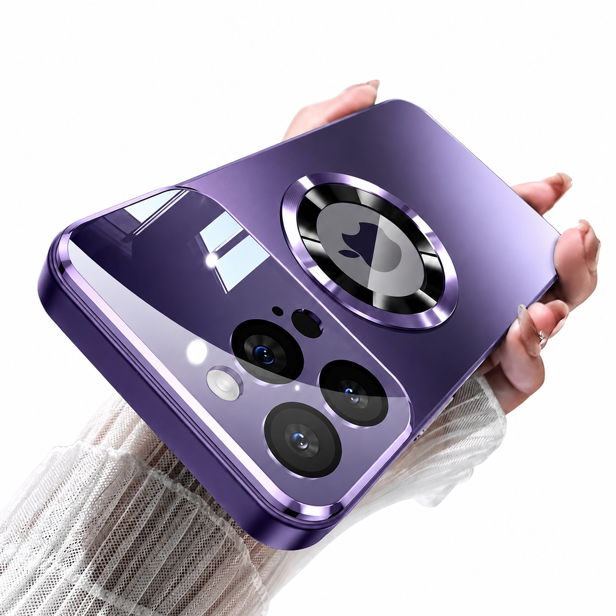 Premium iPhone Case MagSafe Titanium Metallic Magnetic PC TPU Protective Cover Glass Camera Lens Protection Shockproof Slim Wireless Charging Case Design