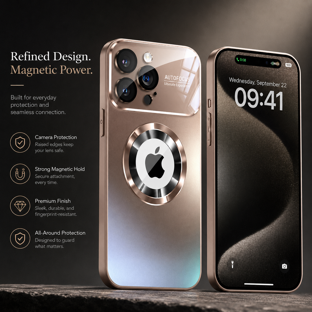 Premium iPhone Case MagSafe Titanium Metallic Matte AG Glass Full Lens Protector Shockproof PC TPU Anti Scratch Non Slip Lightweight Protective Bumper