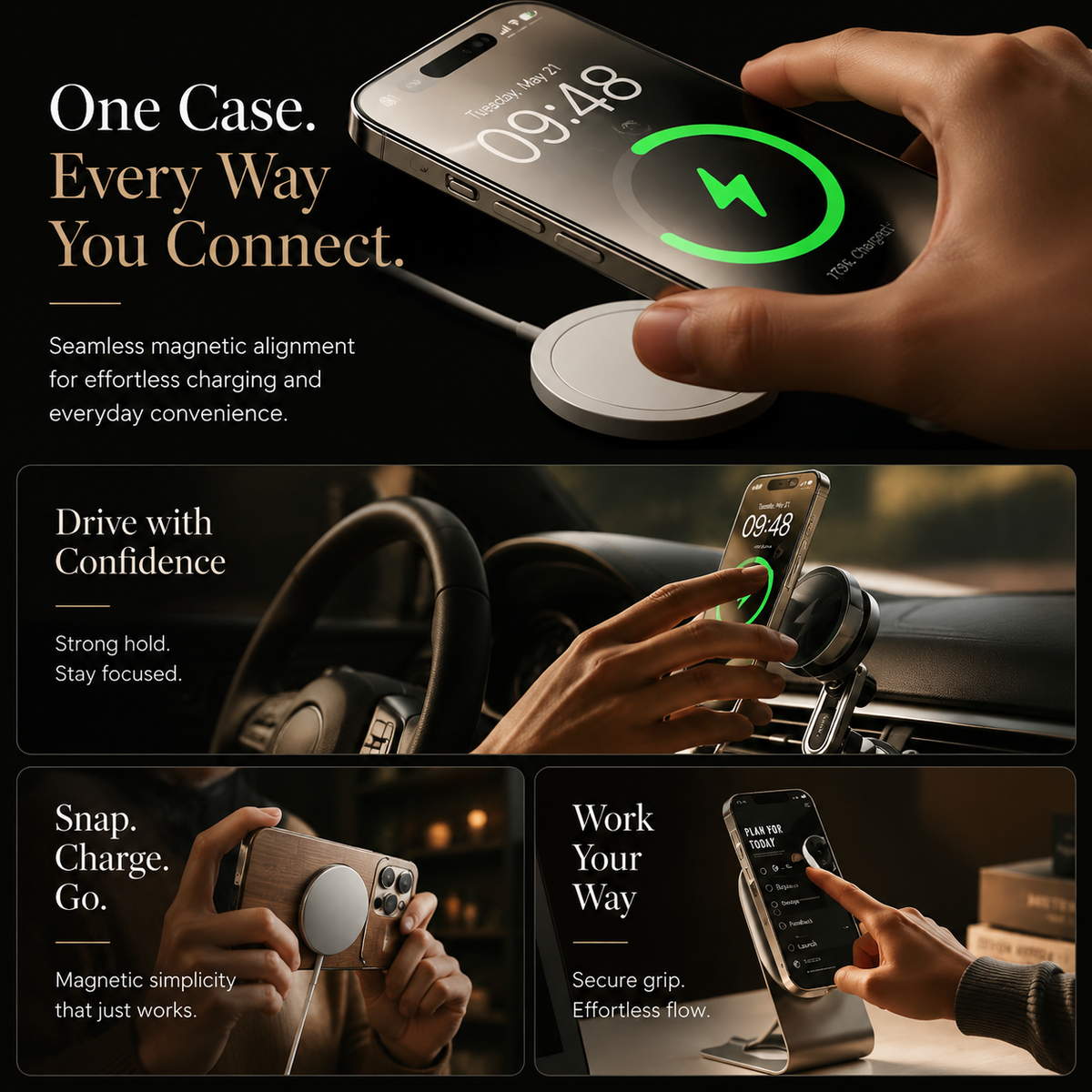 Premium iPhone Case MagSafe Titanium Metallic Matte Shockproof Protective Cover Camera Lens Protection PC Silicone Anti Fingerprint Non Slip Slim Magnetic