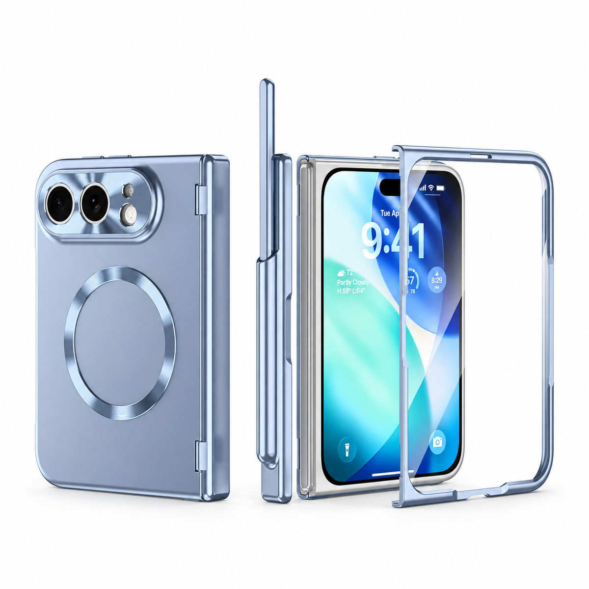 Premium iPhone Case MagSafe Touch Pen Plating Hinge Protection Tempered Glass Screen Magnetic PC TPU Shockproof Foldable Protective Cover Case