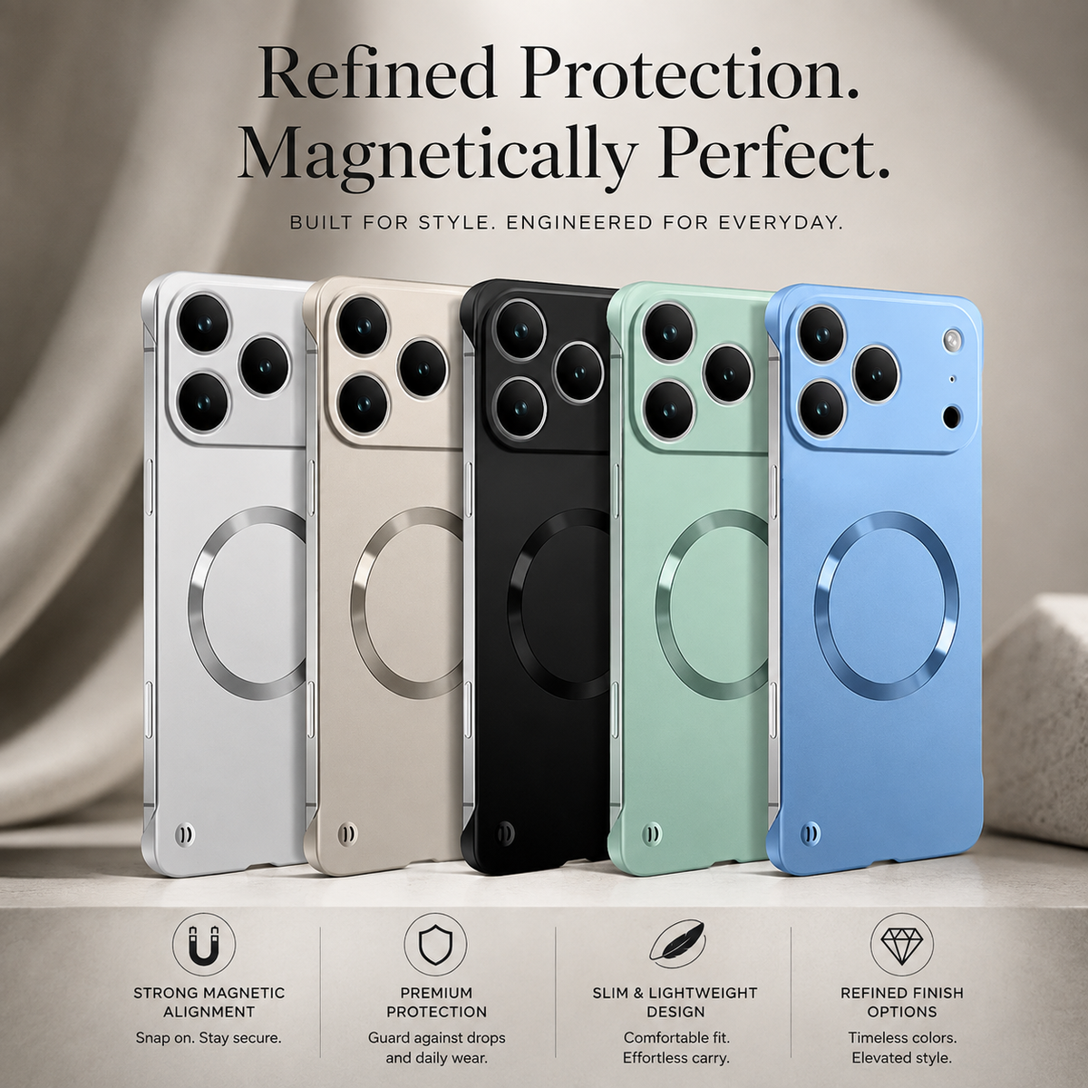 Premium iPhone Case MagSafe Ultra Thin Matte Frameless Magnetic PC TPU Slim Lightweight Shockproof Anti Scratch Protective Cover Case Design
