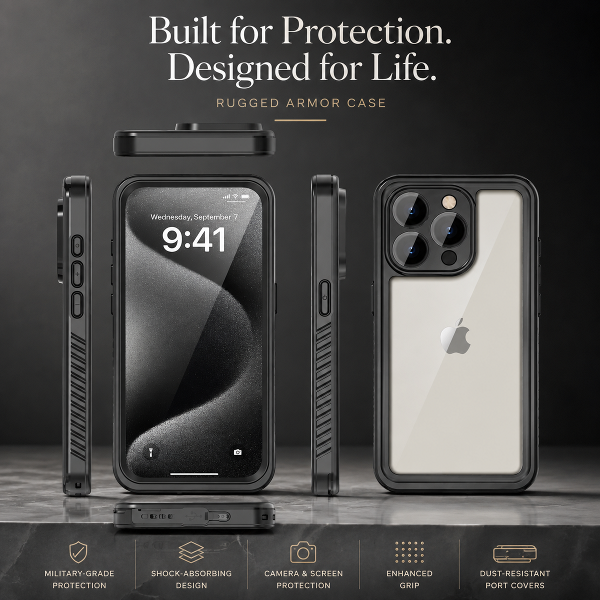 Premium iPhone Case MagSafe Waterproof Full Body Shockproof Protective Cover Built In Screen Protector Dustproof Anti Slip Dual Layer Sealed Rugged Armor