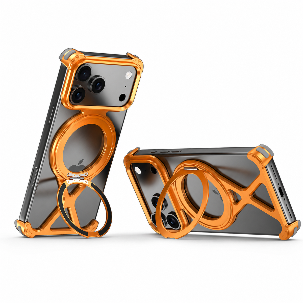 Premium iPhone Case MagSafe X Shape Aluminum Metal Magnetic 360 Holder Shockproof Acrylic Protective Cover Heavy Duty Anti Scratch Non Slip Slim Case