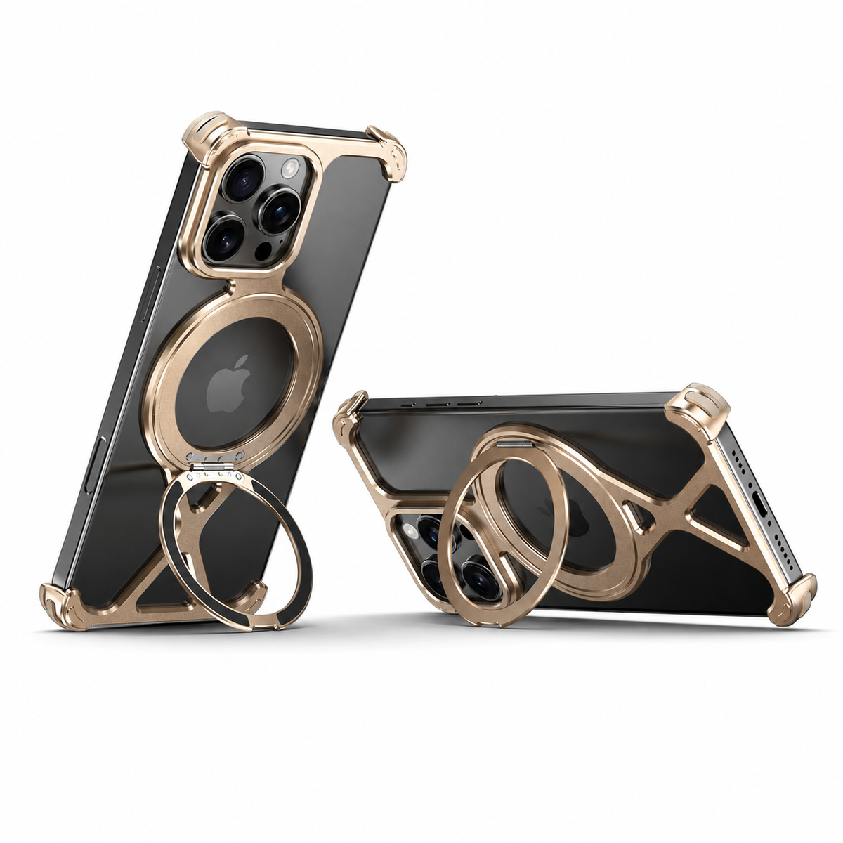 Premium iPhone Case MagSafe X Shape Aluminum Metal Magnetic 360 Holder Shockproof Acrylic Protective Cover Heavy Duty Anti Scratch Non Slip Slim Case