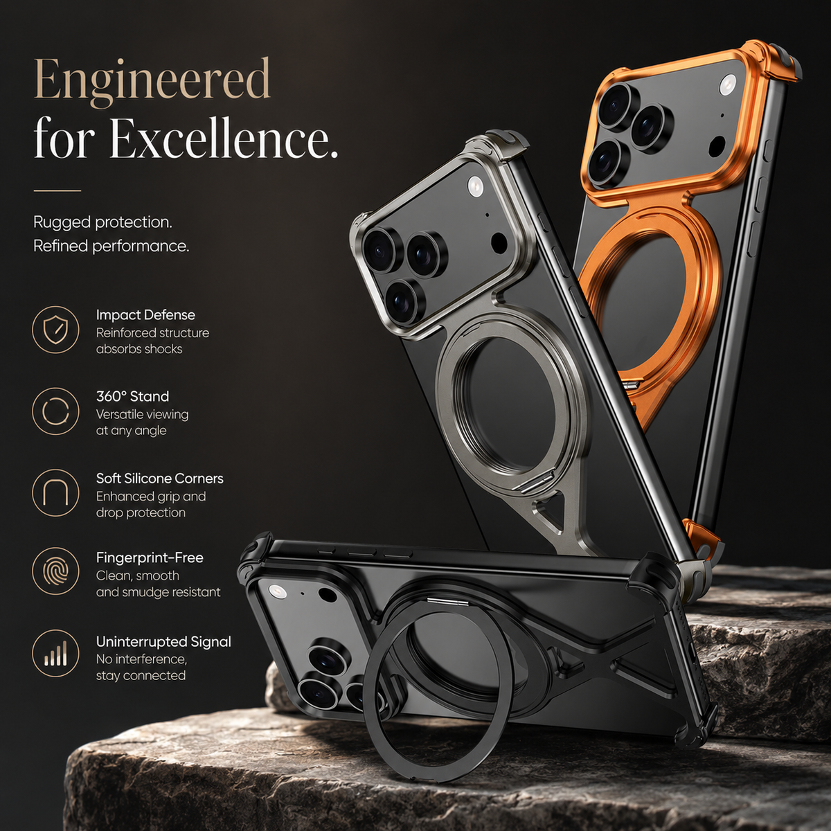 Premium iPhone Case MagSafe X Shape Aluminum Metal Magnetic 360 Holder Shockproof Acrylic Protective Cover Heavy Duty Anti Scratch Non Slip Slim Case