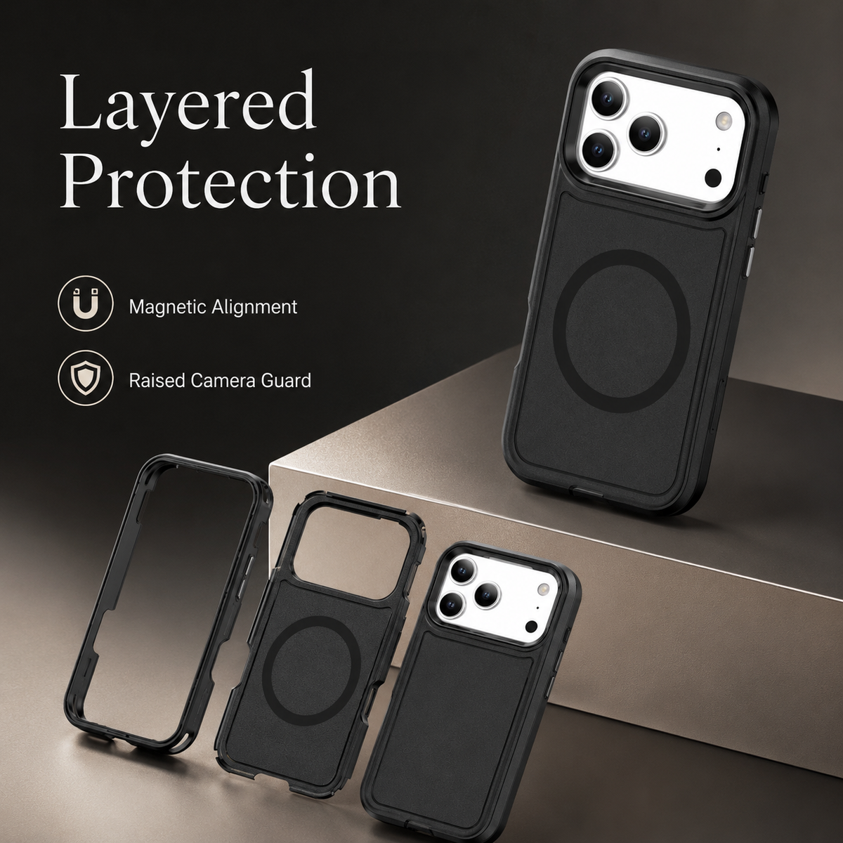 Premium iPhone Case Magnetic 3 in 1 Heavy Duty Armor Shockproof PC TPU Protective Cover Anti Drop Reinforced Bumper Rugged Wireless Charging Case