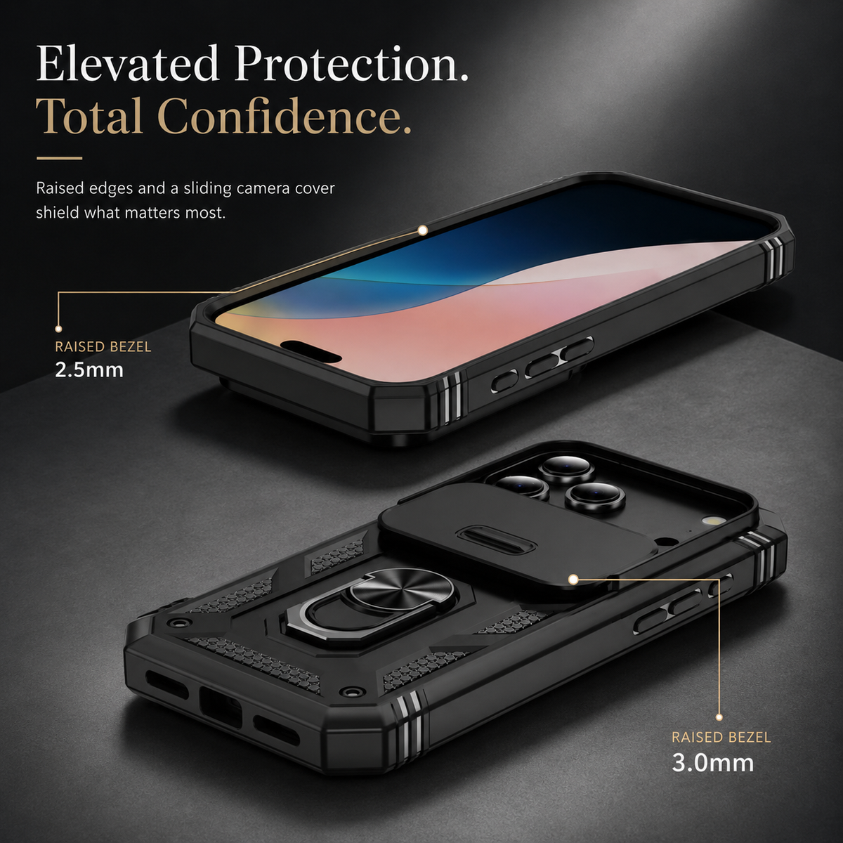 Premium iPhone Case Magnetic 360 Rotating Military Armor Camera Slide Cover Shockproof Silicone Ring Stand Heavy Duty Protective Bumper Phone Case