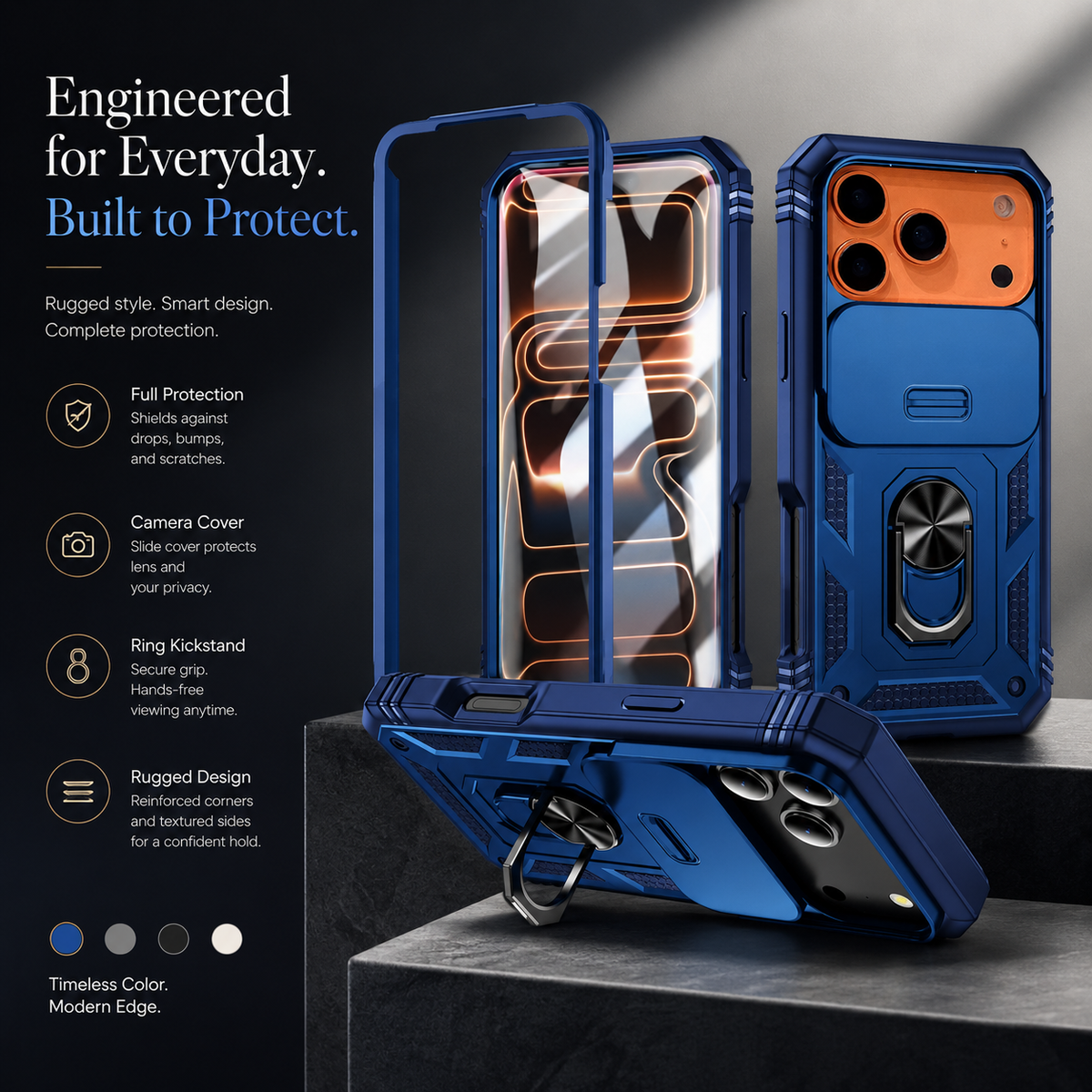 Premium iPhone Case Magnetic 360 Rotating Military Armor Camera Slide Cover Shockproof Silicone Ring Stand Heavy Duty Protective Bumper Phone Case