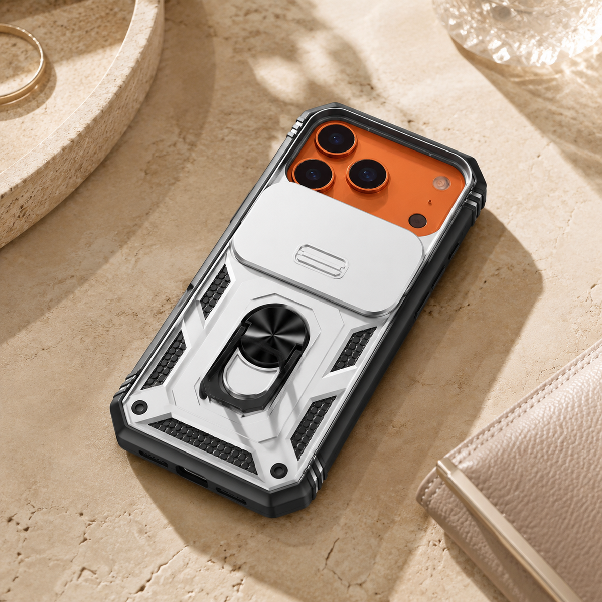 Premium iPhone Case Magnetic 360 Rotating Military Armor Camera Slide Cover Shockproof Silicone Ring Stand Heavy Duty Protective Bumper Phone Case