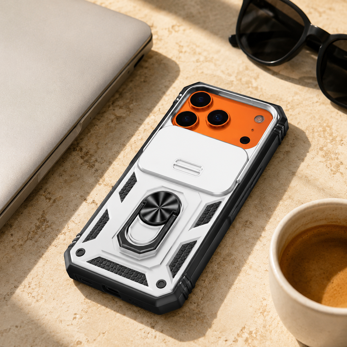 Premium iPhone Case Magnetic 360 Rotating Military Armor Camera Slide Cover Shockproof Silicone Ring Stand Heavy Duty Protective Bumper Phone Case