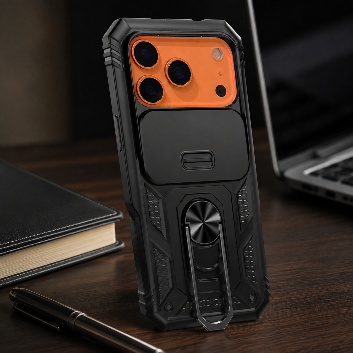 Premium iPhone Case Magnetic 360 Rotating Military Armor Camera Slide Cover Shockproof Silicone Ring Stand Heavy Duty Protective Bumper Phone Case