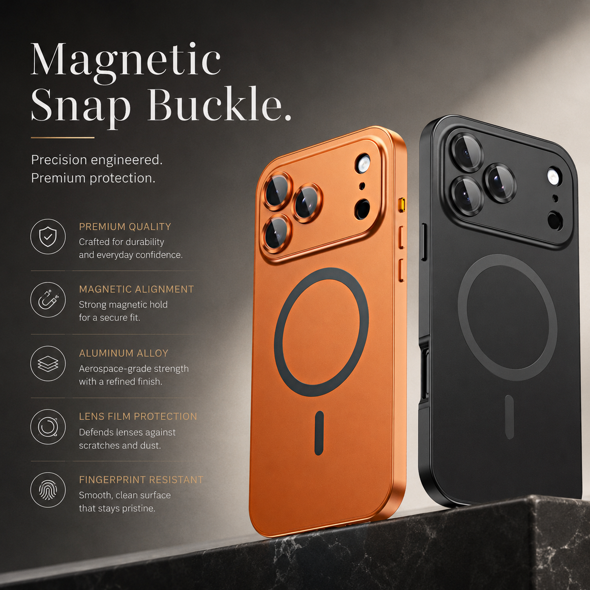 Premium iPhone Case Magnetic Aluminum Alloy Metal Shockproof Protective Cover Camera Lens Glass Protection Non Slip Tough Slim Reinforced Bumper Case