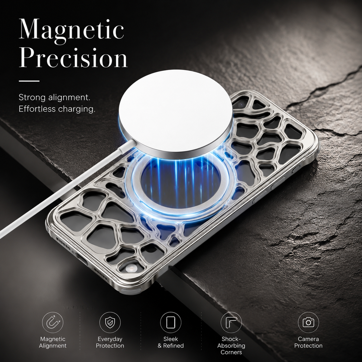 Premium iPhone Case Magnetic Aluminum Maze Pattern Ring Kickstand Shockproof Metal Protective Cover Geometric Non Slip Tough Slim Reinforced Bumper Case
