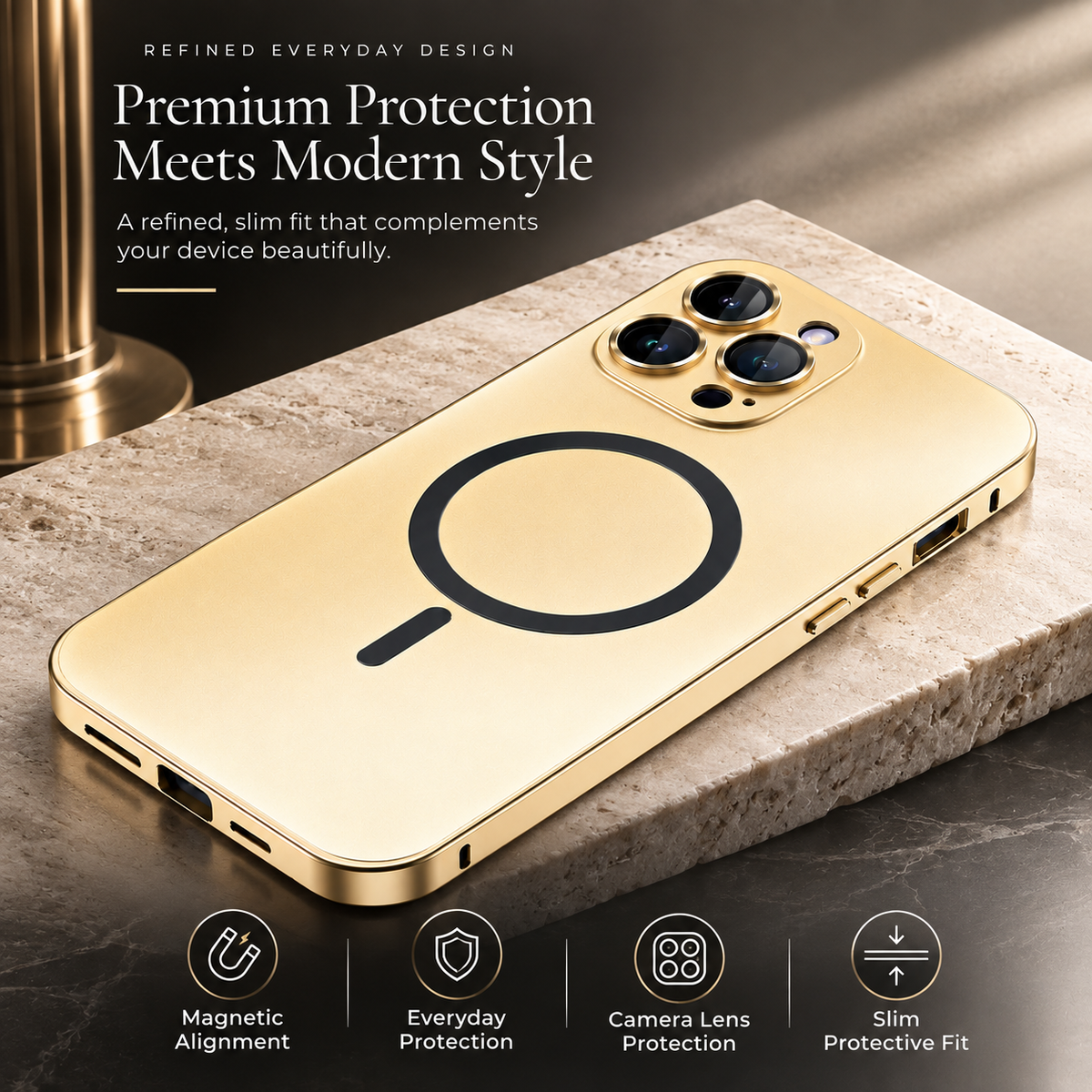 Premium iPhone Case Magnetic Aluminum Metal Frame Cover Hard PC Back MagSafe Shockproof Matte Anti Fingerprint Camera Lens Protection Slim Design
