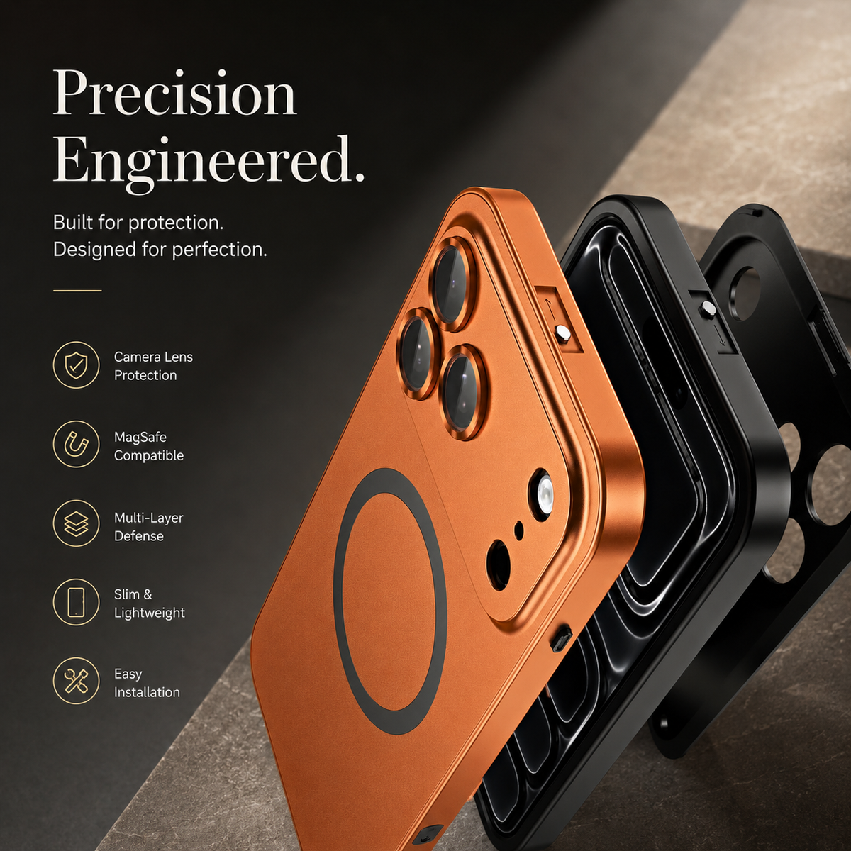 Premium iPhone Case Magnetic Aluminum Metal Frame Cover Hard PC Back MagSafe Shockproof Matte Anti Fingerprint Camera Lens Protection Slim Design