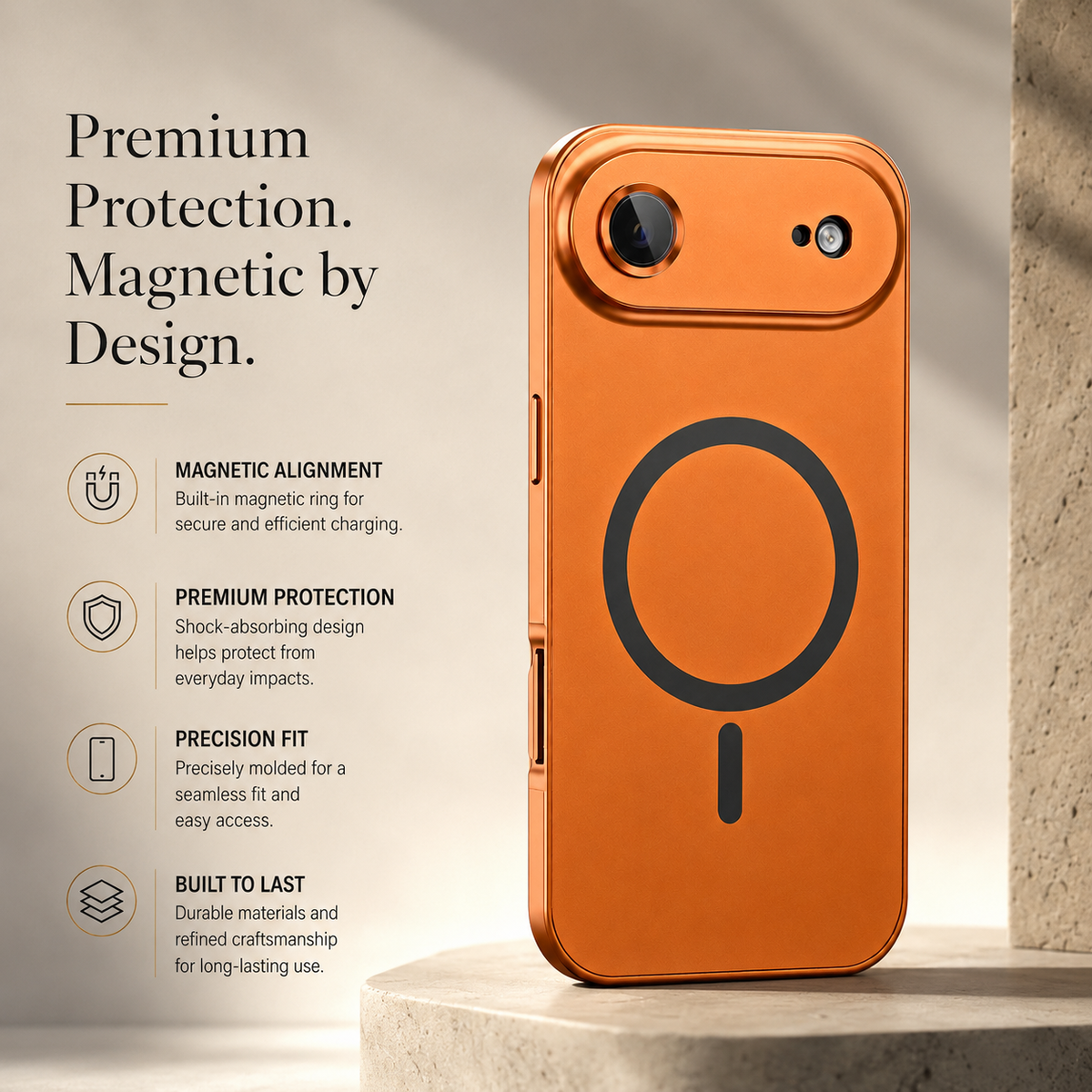 Premium iPhone Case Magnetic Aluminum Metal Frame Cover Hard PC Back MagSafe Shockproof Matte Anti Fingerprint Camera Lens Protection Slim Design