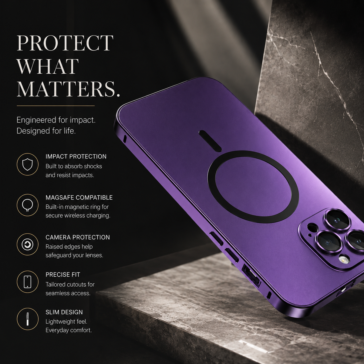 Premium iPhone Case Magnetic Aluminum Metal Frame Cover Hard PC Back MagSafe Shockproof Matte Anti Fingerprint Camera Lens Protection Slim Design