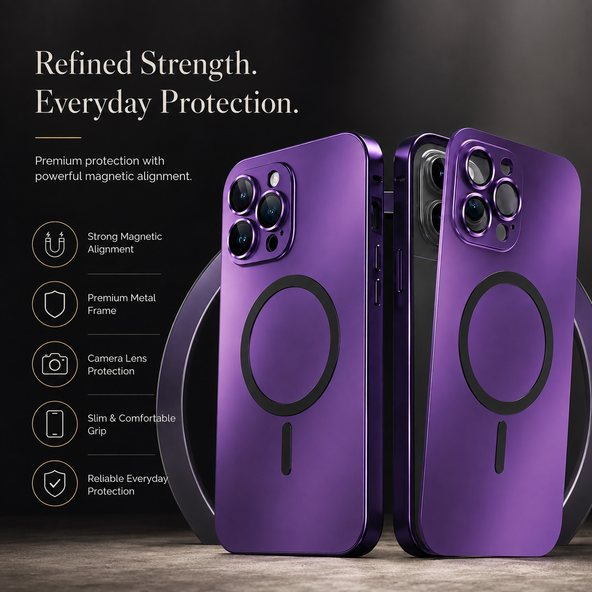 Premium iPhone Case Magnetic Aluminum Metal Frame Cover Hard PC Back MagSafe Shockproof Matte Anti Fingerprint Camera Lens Protection Slim Design