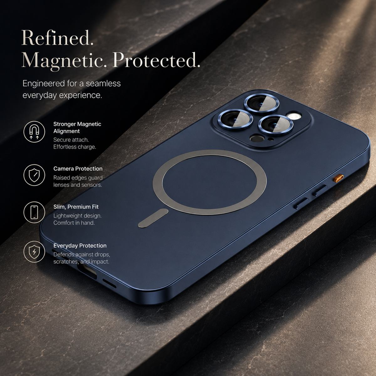 Premium iPhone Case Magnetic Aluminum Metal Frame Cover Hard PC Back MagSafe Shockproof Matte Anti Fingerprint Camera Lens Protection Slim Design