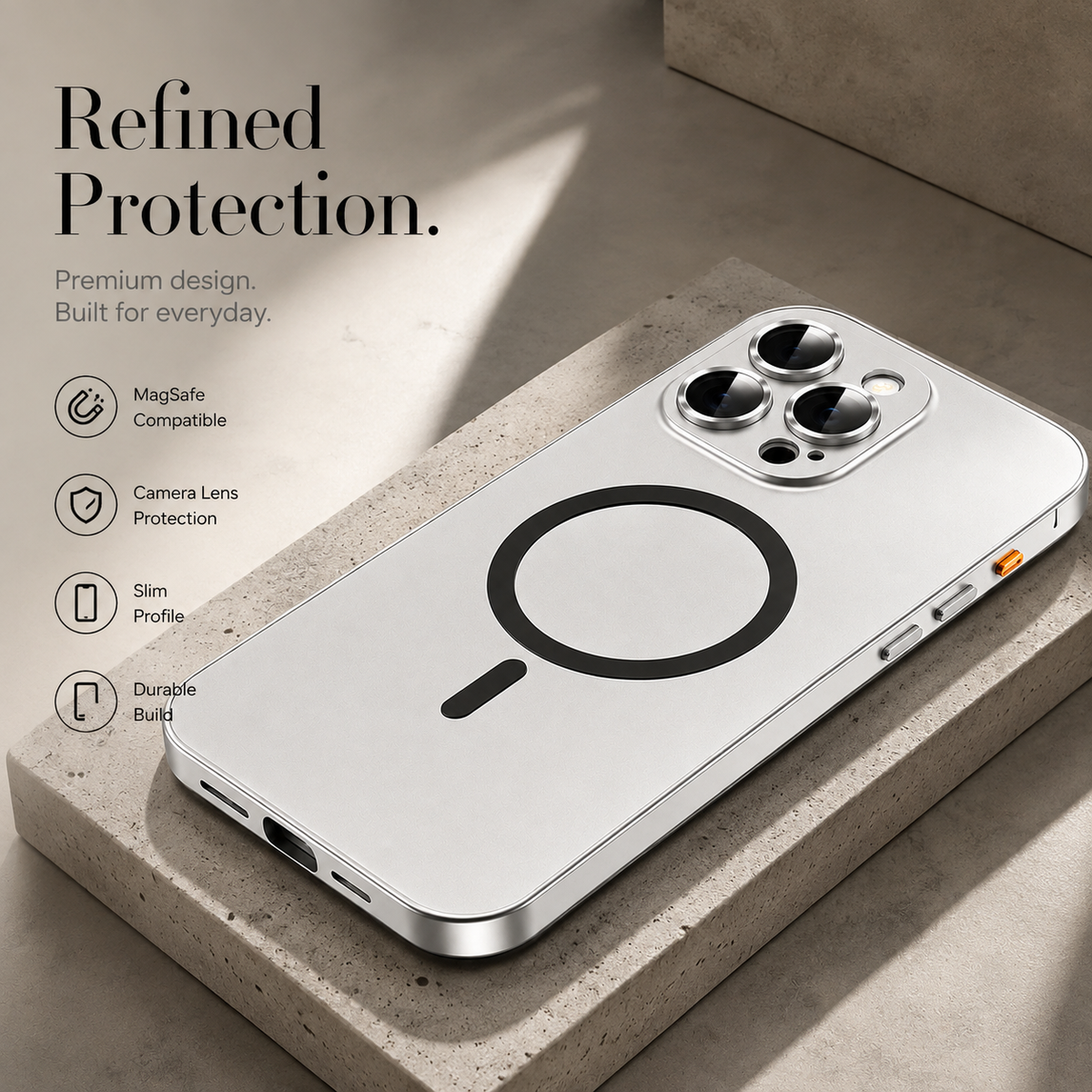 Premium iPhone Case Magnetic Aluminum Metal Frame Cover Hard PC Back MagSafe Shockproof Matte Anti Fingerprint Camera Lens Protection Slim Design