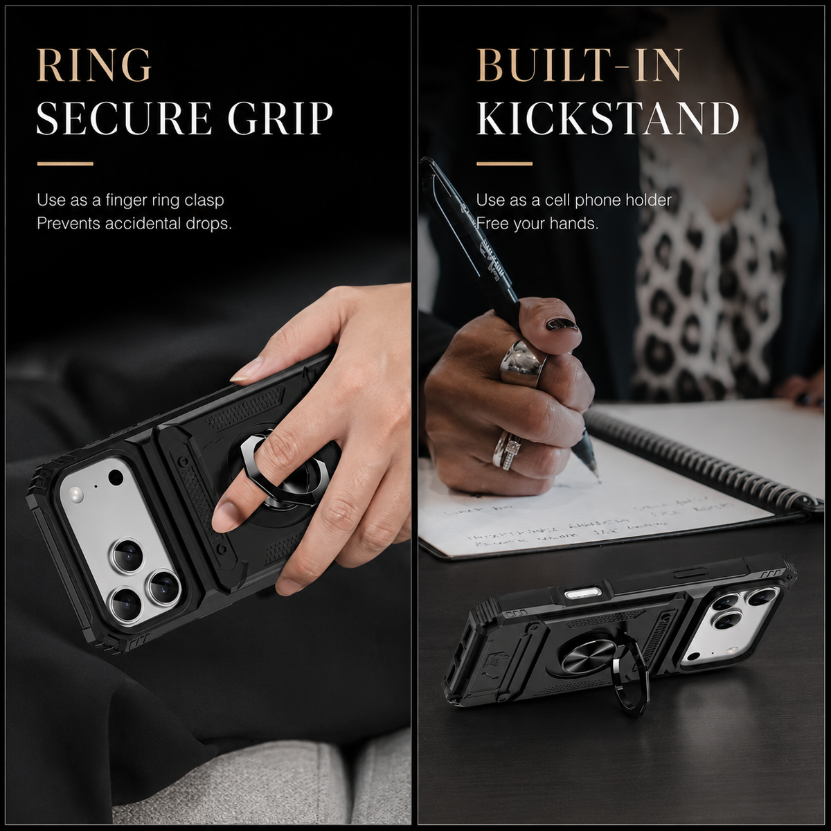Premium iPhone Case Magnetic Armor Card Slot Wallet Kickstand Shockproof Plastic Silicone Holder Anti Drop Reinforced Protective Bumper Cover Case