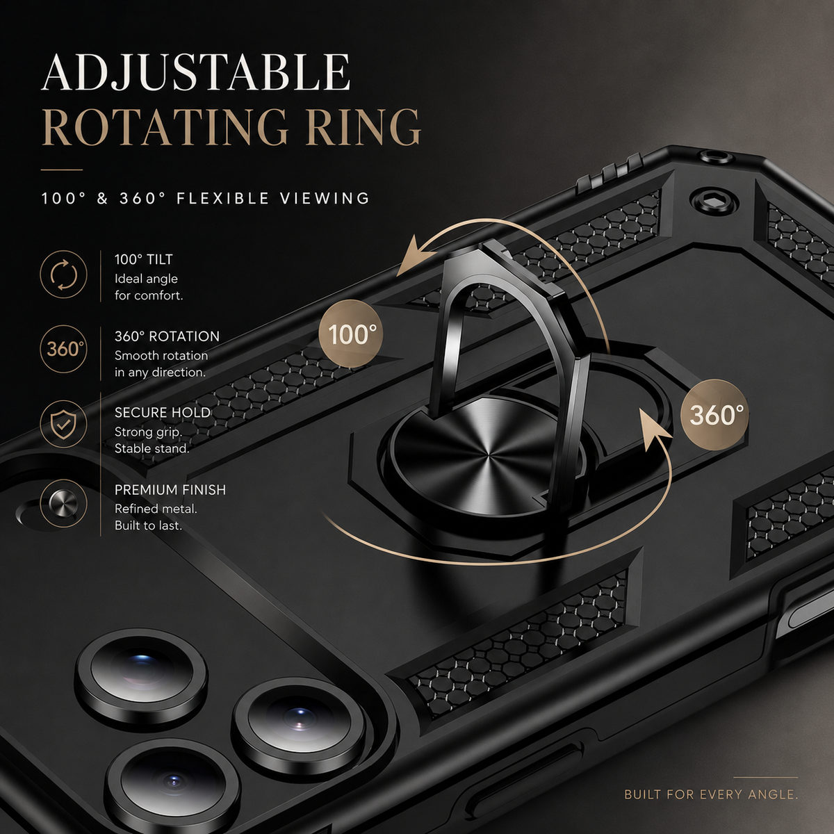 Premium iPhone Case Magnetic Armor Shockproof PC TPU Metal Ring Holder Dual Layer Anti Scratch Matte Non Slip Heavy Duty Protective Bumper Cover