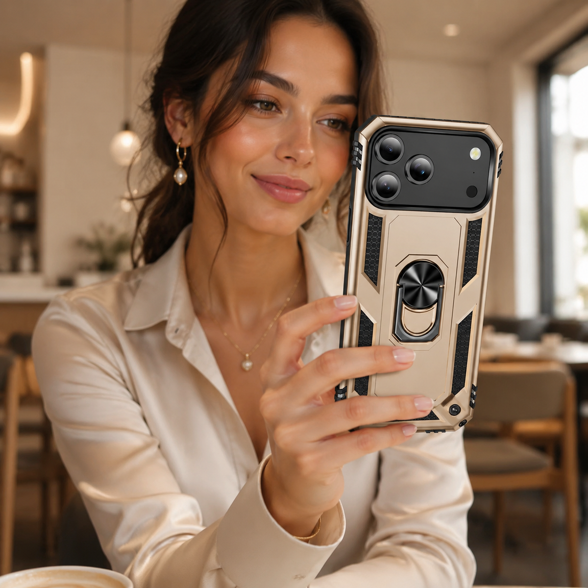 Premium iPhone Case Magnetic Armor Shockproof PC TPU Metal Ring Holder Dual Layer Anti Scratch Matte Non Slip Heavy Duty Protective Bumper Cover