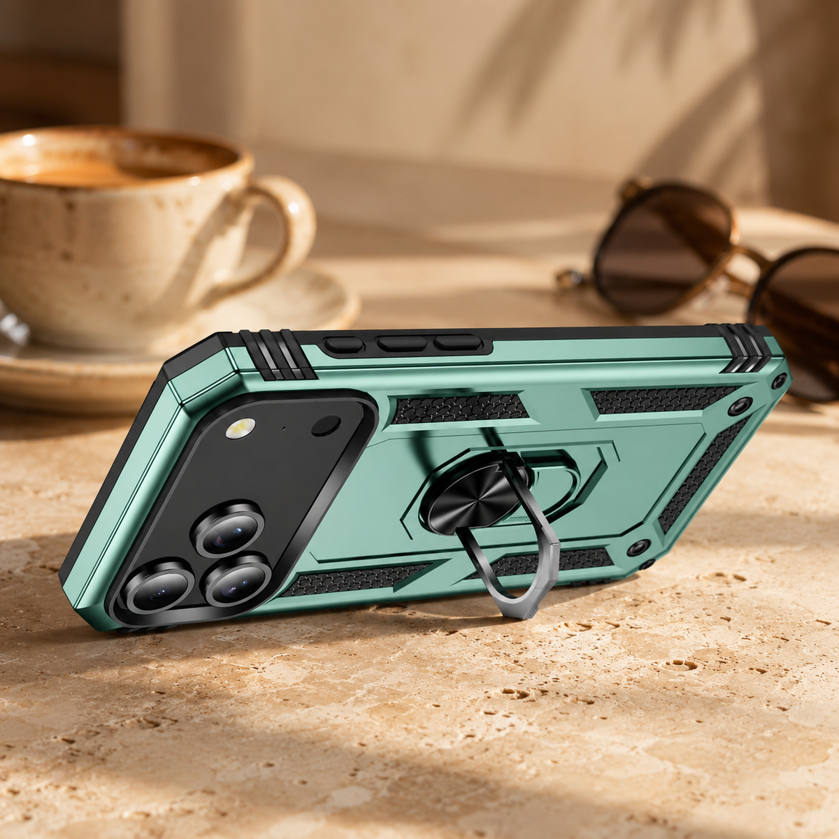 Premium iPhone Case Magnetic Armor Shockproof PC TPU Metal Ring Holder Dual Layer Anti Scratch Matte Non Slip Heavy Duty Protective Bumper Cover