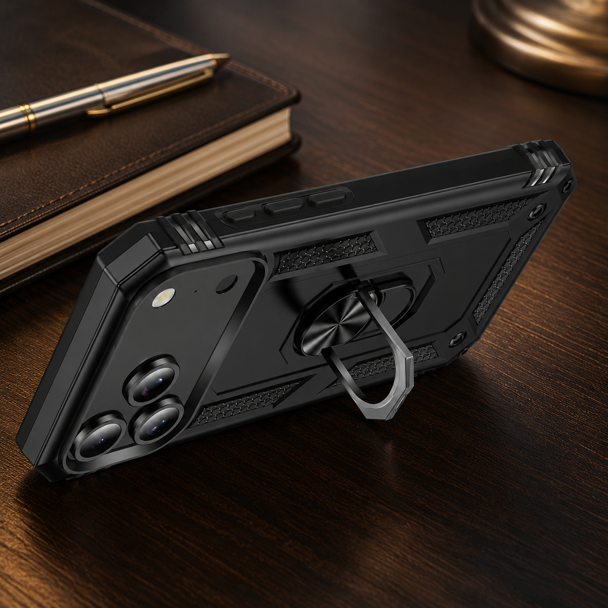Premium iPhone Case Magnetic Armor Shockproof PC TPU Metal Ring Holder Dual Layer Anti Scratch Matte Non Slip Heavy Duty Protective Bumper Cover